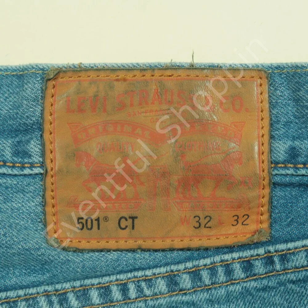 Levis 501 CT Selvedge Jeans Mens 32 Blue Ripped Patched Repaired Denim
